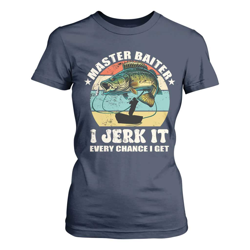 Funny Fishing Master-Baiter T Shirt For Women Kayak Fishing Dad Grandpa Bass Fish Adult Humor TS02 Navy Print Your Wear