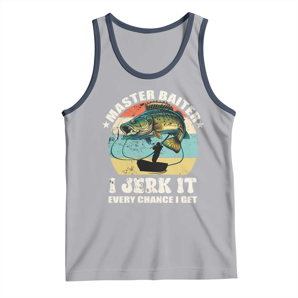 Funny Fishing Master-Baiter Tank Top Kayak Fishing Dad Grandpa Bass Fish Adult Humor TS02 Athletic Heather Navy Print Your Wear