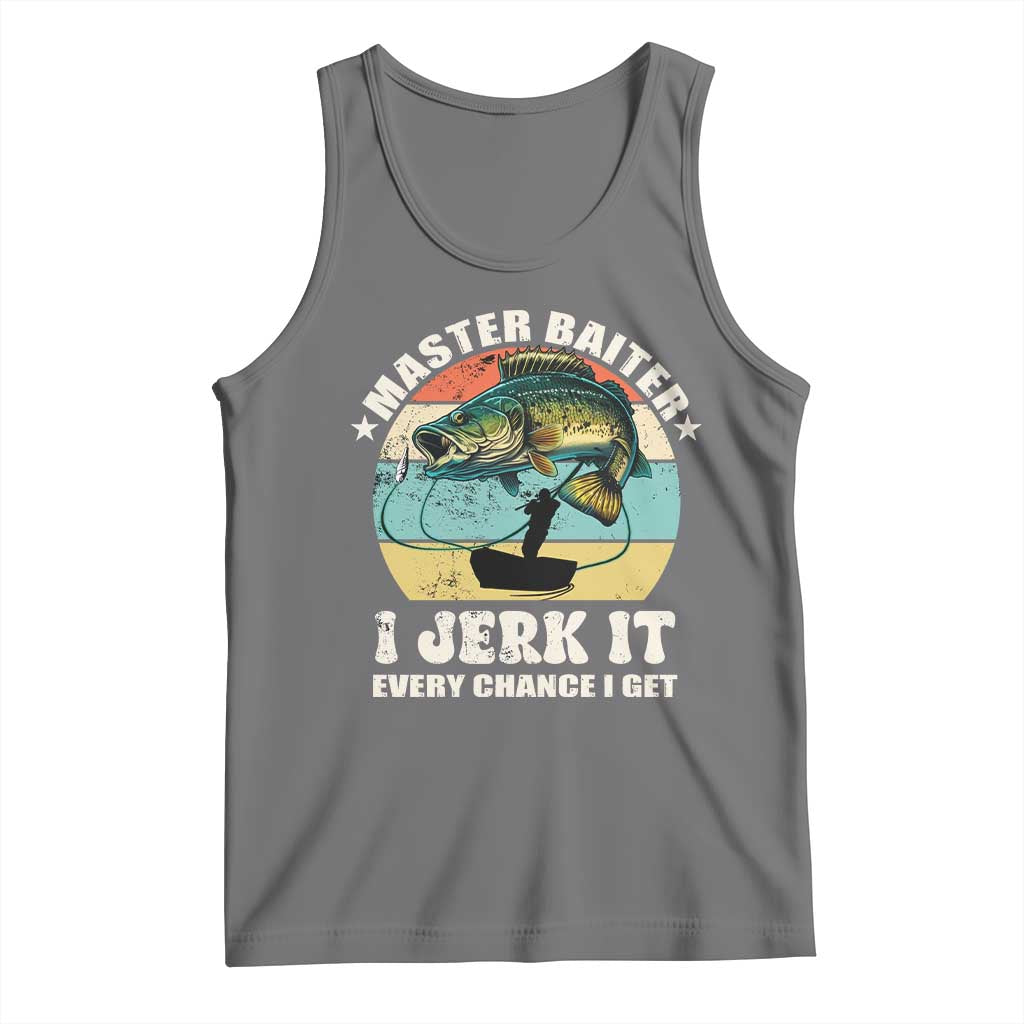 Funny Fishing Master-Baiter Tank Top Kayak Fishing Dad Grandpa Bass Fish Adult Humor TS02 Black Heather Print Your Wear