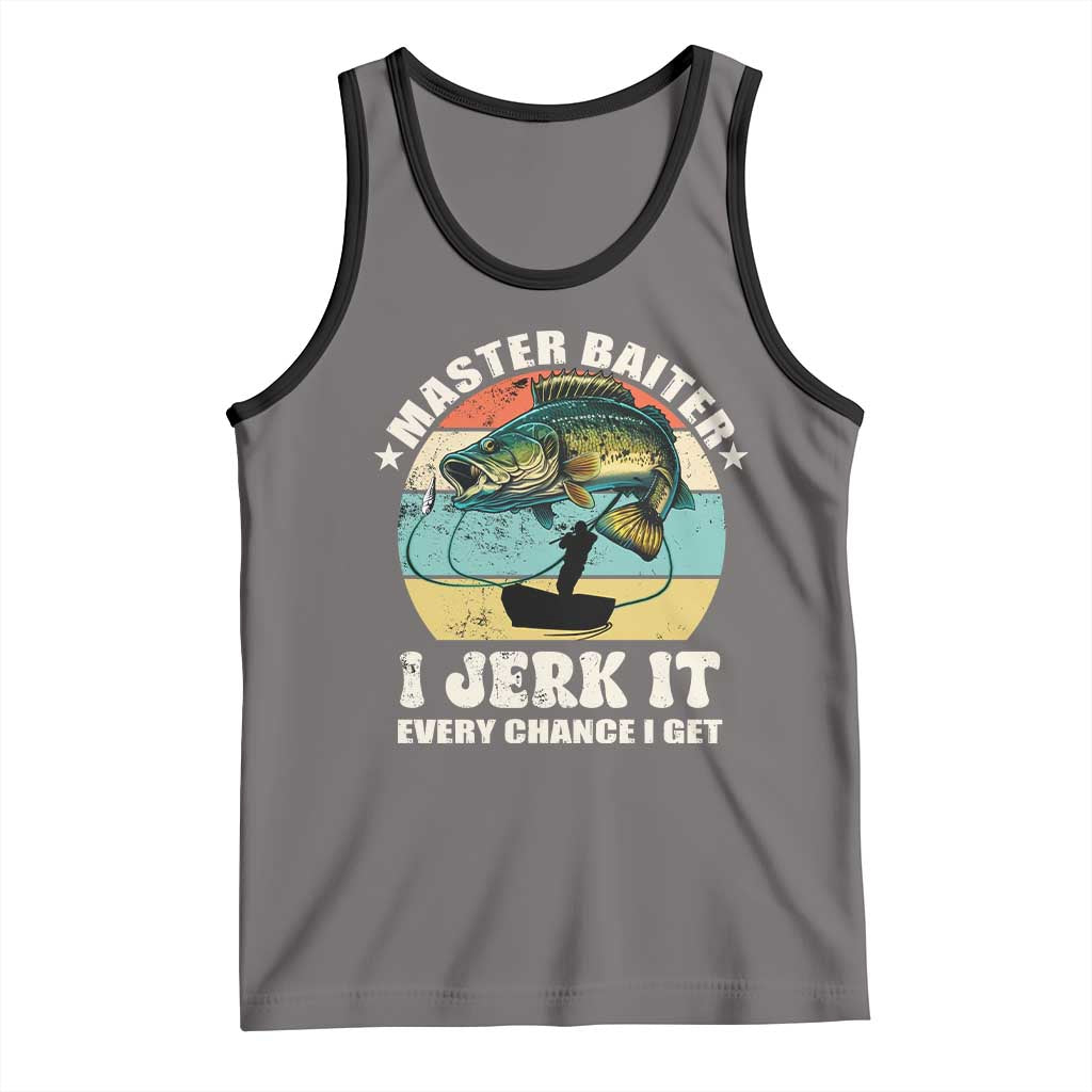 Funny Fishing Master-Baiter Tank Top Kayak Fishing Dad Grandpa Bass Fish Adult Humor TS02 Deep Heather Black Print Your Wear