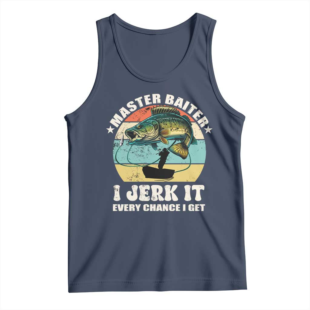 Funny Fishing Master-Baiter Tank Top Kayak Fishing Dad Grandpa Bass Fish Adult Humor TS02 Navy Print Your Wear