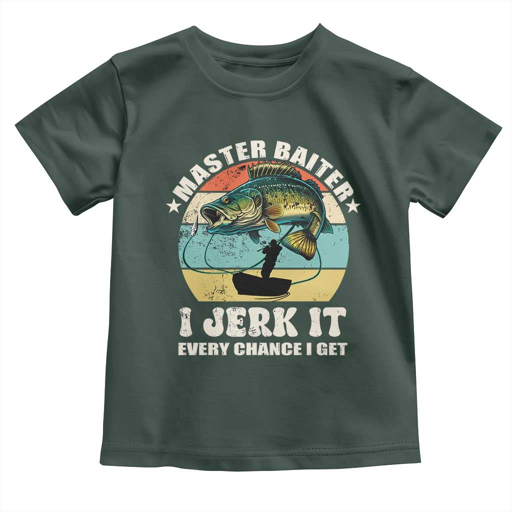 Funny Fishing Master-Baiter Toddler T Shirt Kayak Fishing Dad Grandpa Bass Fish Adult Humor TS02 Dark Forest Green Print Your Wear