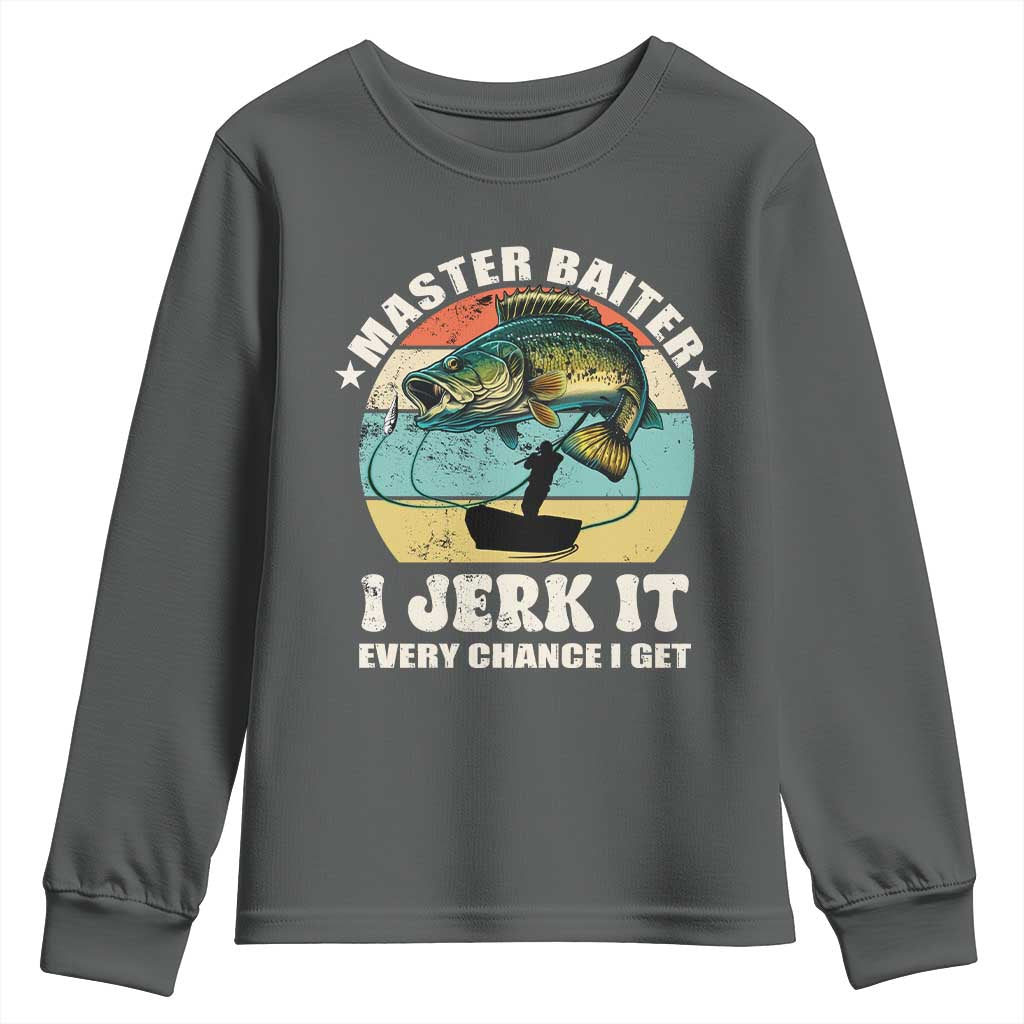 Funny Fishing Master-Baiter Youth Sweatshirt Kayak Fishing Dad Grandpa Bass Fish Adult Humor TS02 Dark Heather Print Your Wear