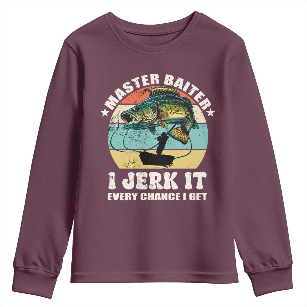 Funny Fishing Master-Baiter Youth Sweatshirt Kayak Fishing Dad Grandpa Bass Fish Adult Humor TS02 Maroon Print Your Wear