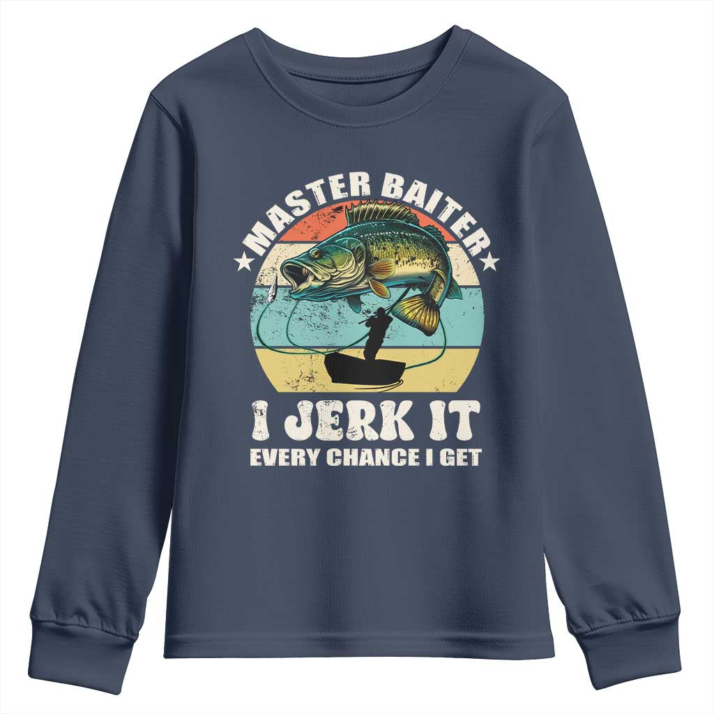 Funny Fishing Master-Baiter Youth Sweatshirt Kayak Fishing Dad Grandpa Bass Fish Adult Humor TS02 Navy Print Your Wear