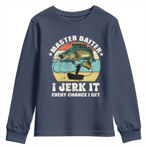 Funny Fishing Master-Baiter Youth Sweatshirt Kayak Fishing Dad Grandpa Bass Fish Adult Humor TS02 Navy Print Your Wear