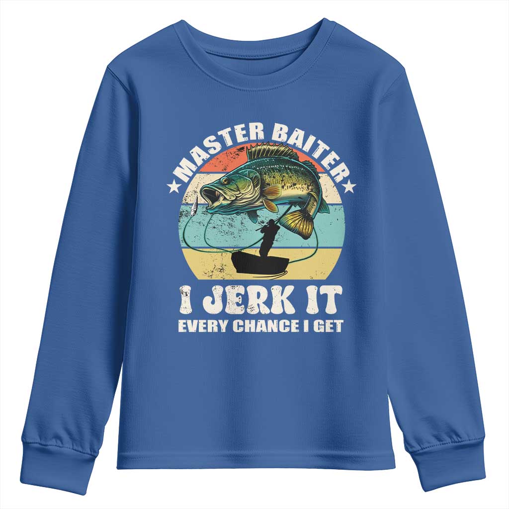 Funny Fishing Master-Baiter Youth Sweatshirt Kayak Fishing Dad Grandpa Bass Fish Adult Humor TS02 Royal Blue Print Your Wear