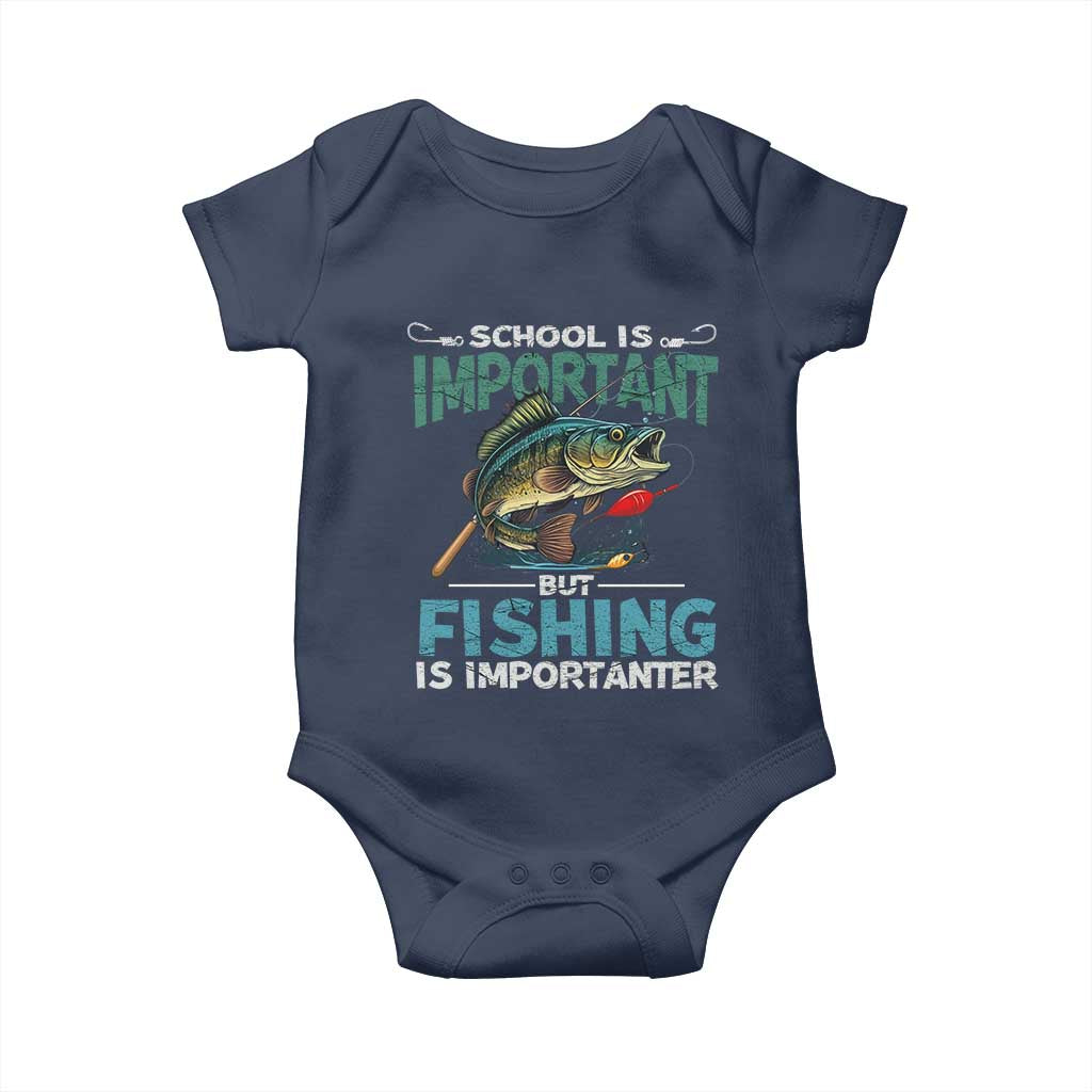 Funny Fishing Baby Onesie School Is Important But Fishing Is Importanter Bass Fisherman TS02 Navy Print Your Wear