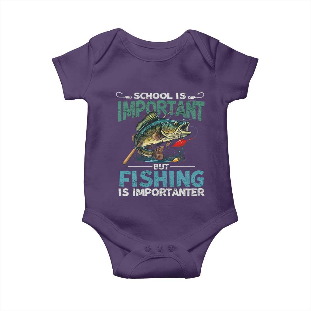 Funny Fishing Baby Onesie School Is Important But Fishing Is Importanter Bass Fisherman TS02 Purple Print Your Wear