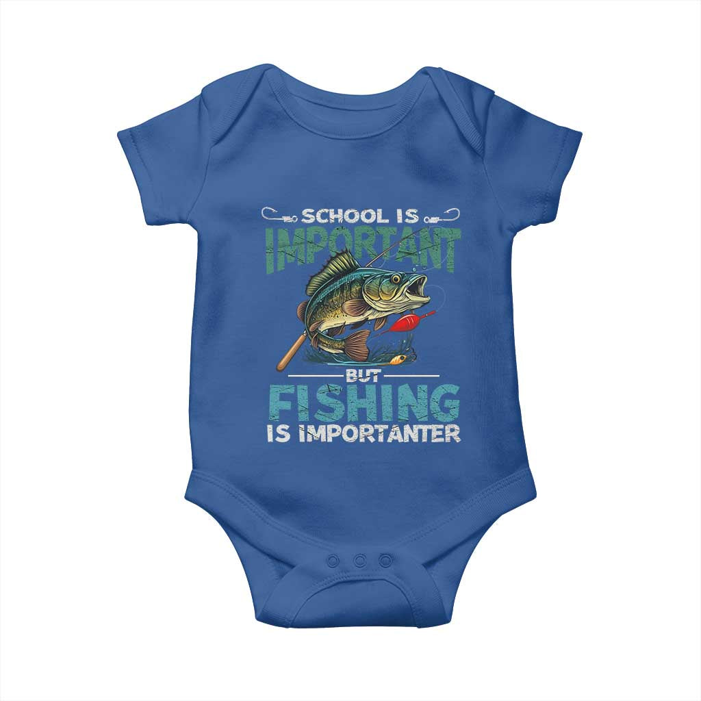 Funny Fishing Baby Onesie School Is Important But Fishing Is Importanter Bass Fisherman TS02 Royal Blue Print Your Wear