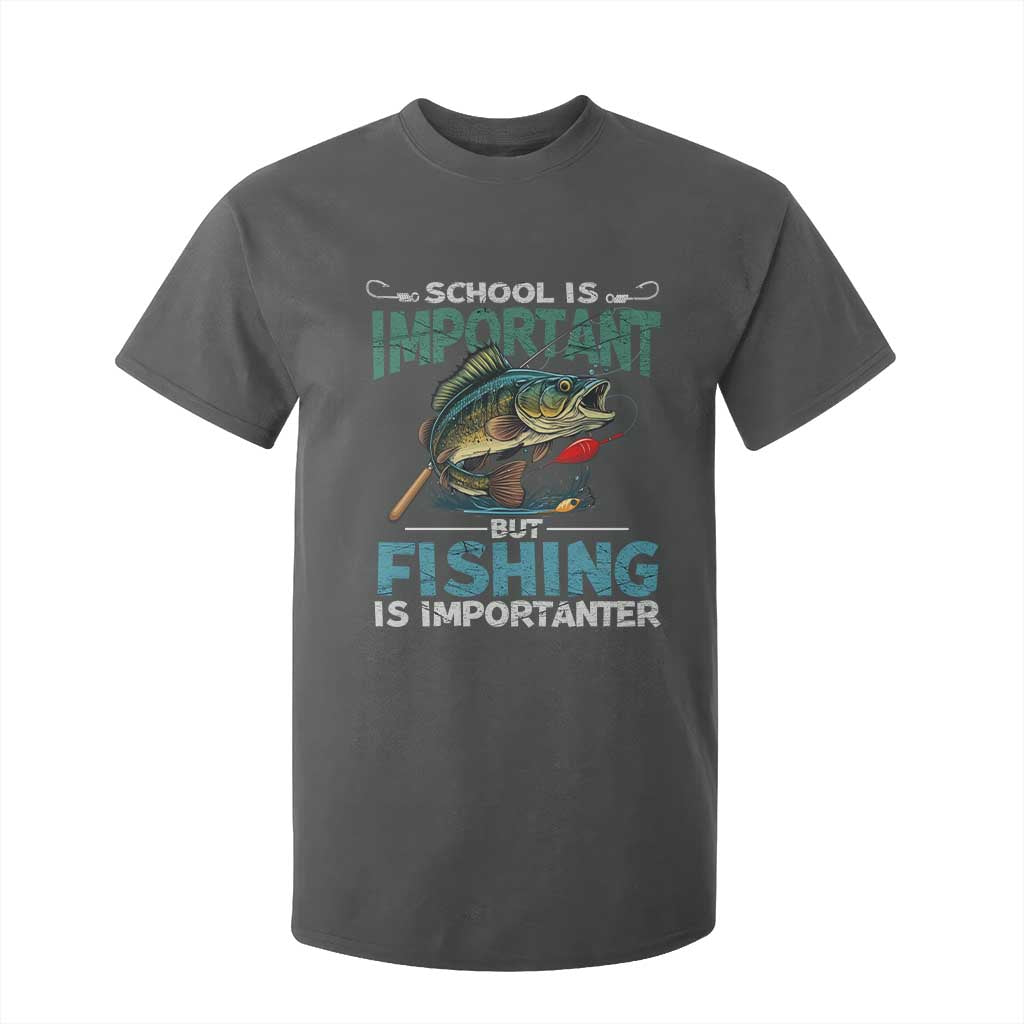 Funny Fishing T Shirt For Kid School Is Important But Fishing Is Importanter Bass Fisherman TS02 Dark Heather Print Your Wear