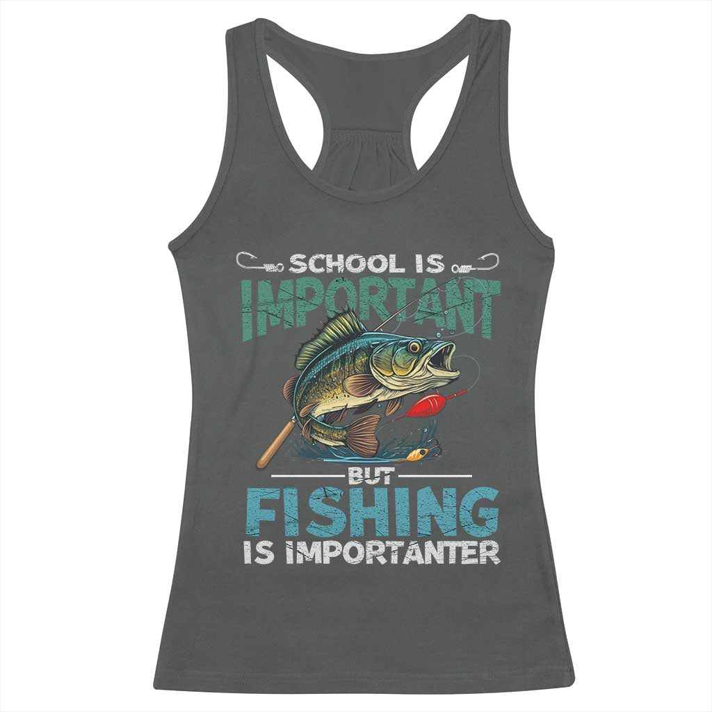 Funny Fishing Racerback Tank Top School Is Important But Fishing Is Importanter Bass Fisherman TS02 Dark Heather Print Your Wear