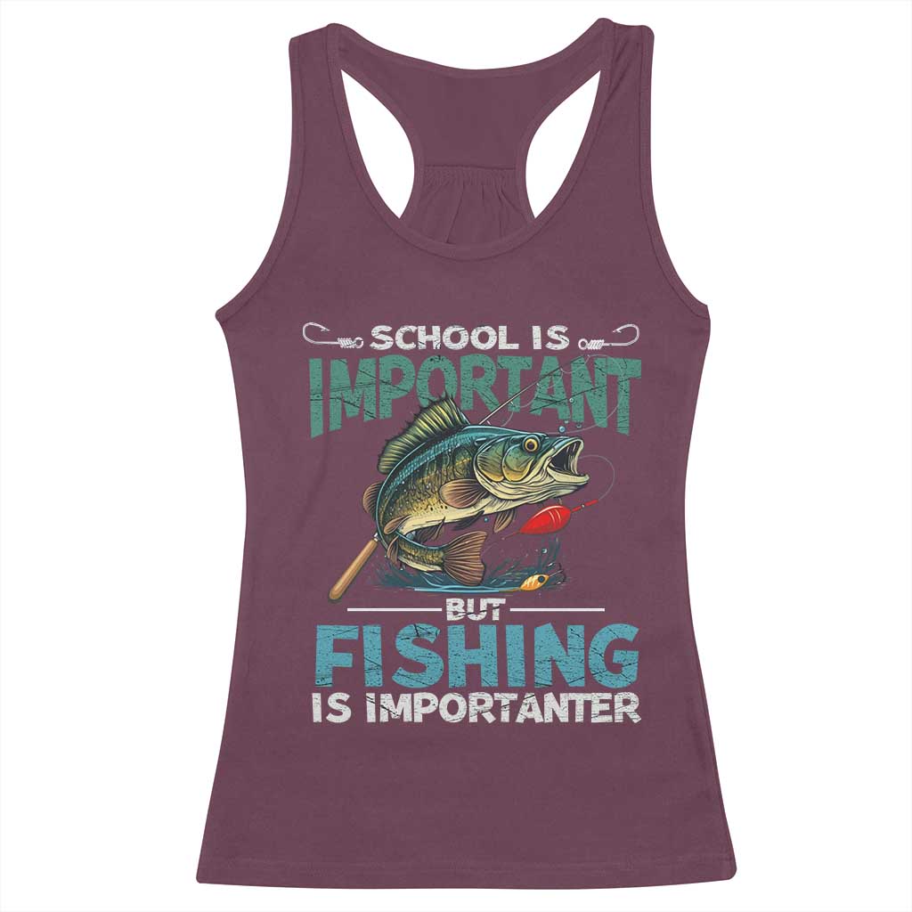 Funny Fishing Racerback Tank Top School Is Important But Fishing Is Importanter Bass Fisherman TS02 Maroon Print Your Wear
