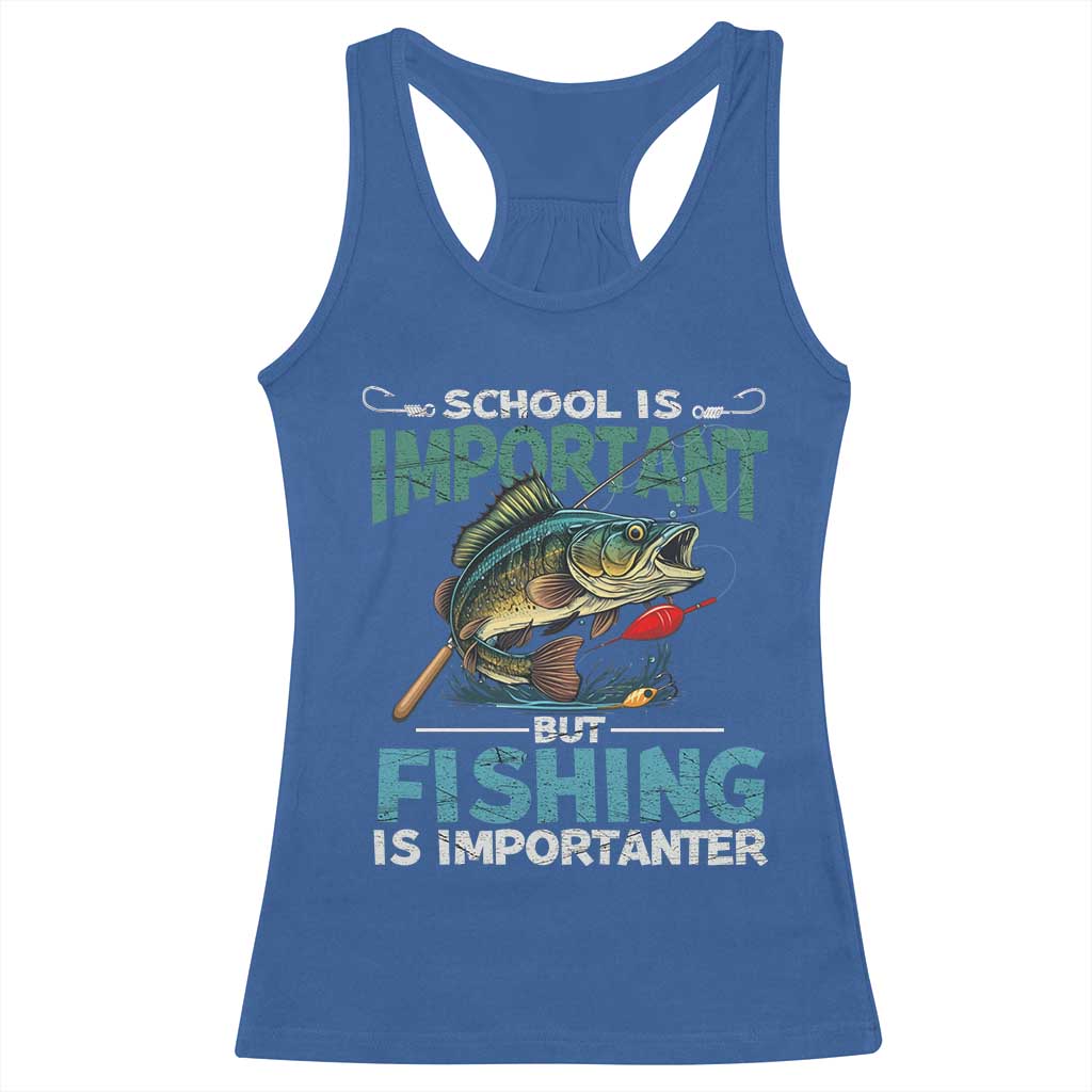 Funny Fishing Racerback Tank Top School Is Important But Fishing Is Importanter Bass Fisherman TS02 Royal Blue Print Your Wear