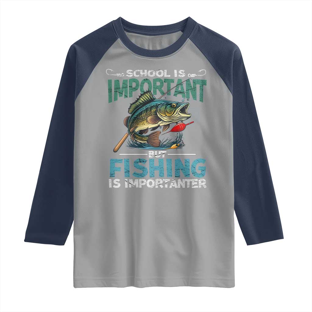 Funny Fishing Raglan Shirt School Is Important But Fishing Is Importanter Bass Fisherman TS02 Sport Gray Navy Print Your Wear
