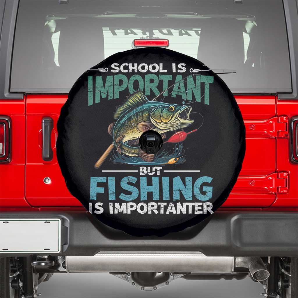 Funny Fishing Spare Tire Cover School Is Important But Fishing Is Importanter Bass Fisherman TS02 Black Print Your Wear