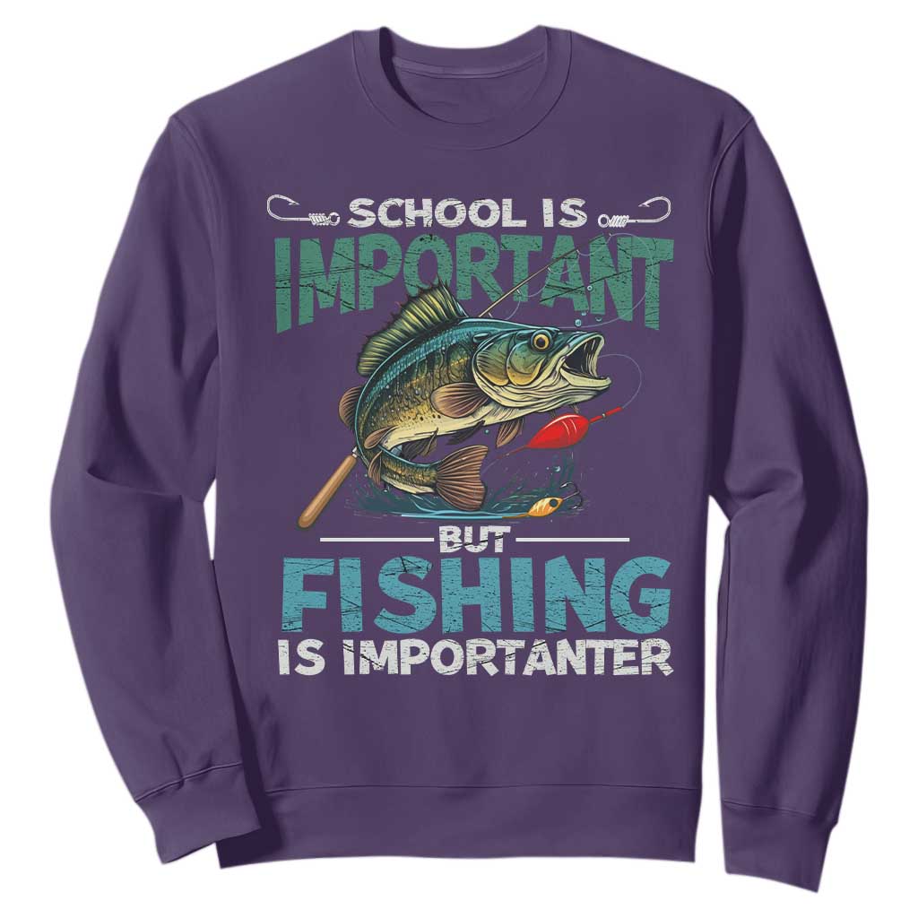 Funny Fishing Sweatshirt School Is Important But Fishing Is Importanter Bass Fisherman TS02 Purple Print Your Wear