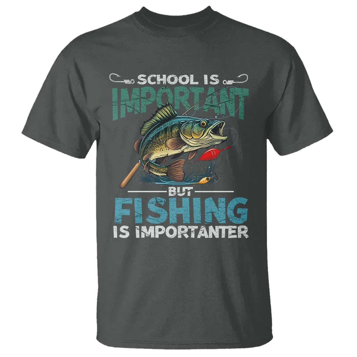 Funny Fishing T Shirt School Is Important But Fishing Is Importanter Bass Fisherman TS02 S Dark Heather Print Your Wear