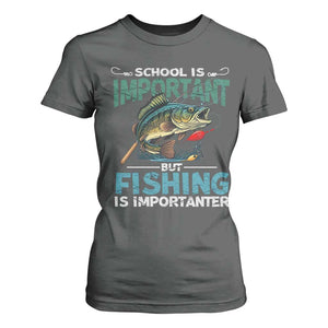 Funny Fishing T Shirt For Women School Is Important But Fishing Is Importanter Bass Fisherman TS02 Dark Heather Print Your Wear