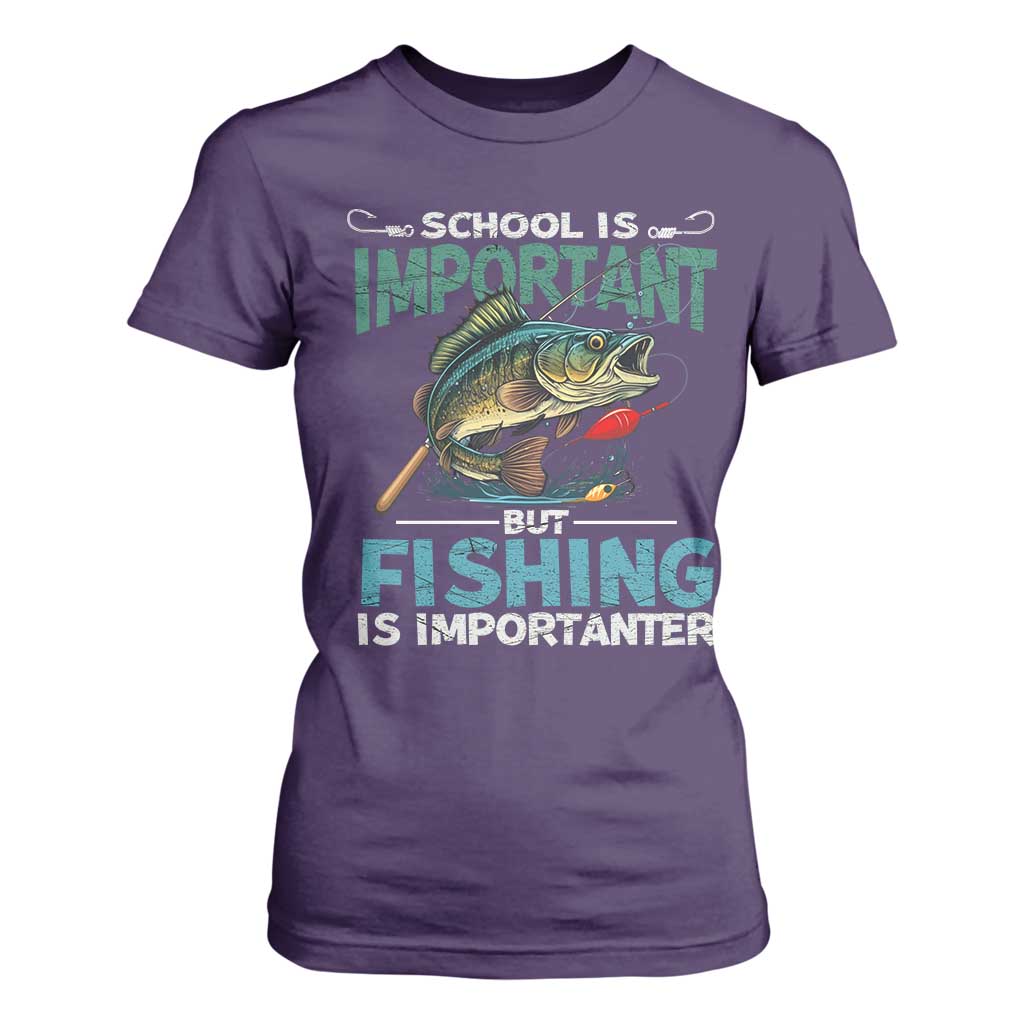 Funny Fishing T Shirt For Women School Is Important But Fishing Is Importanter Bass Fisherman TS02 Purple Print Your Wear