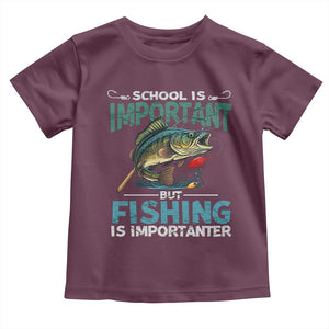 Funny Fishing Toddler T Shirt School Is Important But Fishing Is Importanter Bass Fisherman TS02 Maroon Print Your Wear