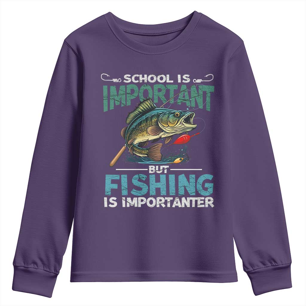 Funny Fishing Youth Sweatshirt School Is Important But Fishing Is Importanter Bass Fisherman TS02 Purple Print Your Wear