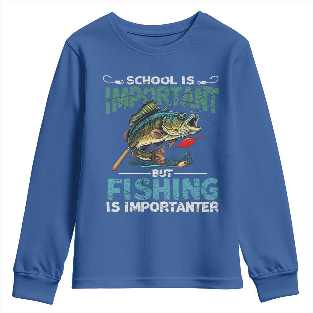 Funny Fishing Youth Sweatshirt School Is Important But Fishing Is Importanter Bass Fisherman TS02 Royal Blue Print Your Wear
