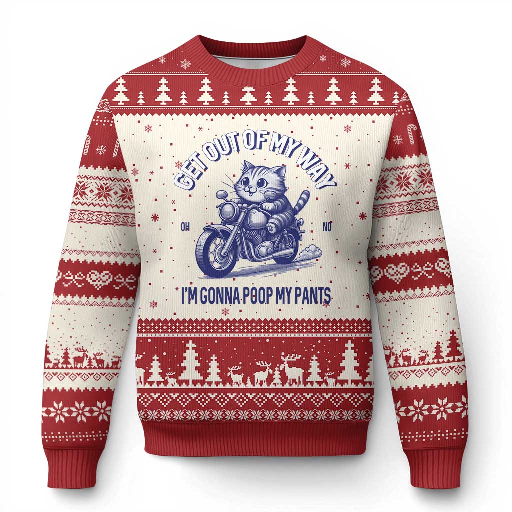 Funny Cat Meme Ugly Christmas Sweater Get Out of My Way Gonna Poop My Pants Adult Humor Meme TS02 Beige Red Print Your Wear