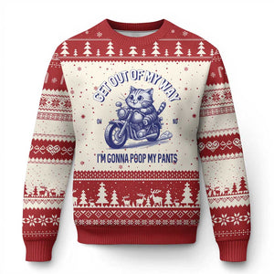 Funny Cat Meme Ugly Christmas Sweater Get Out of My Way Gonna Poop My Pants Adult Humor Meme TS02 Beige Red Print Your Wear