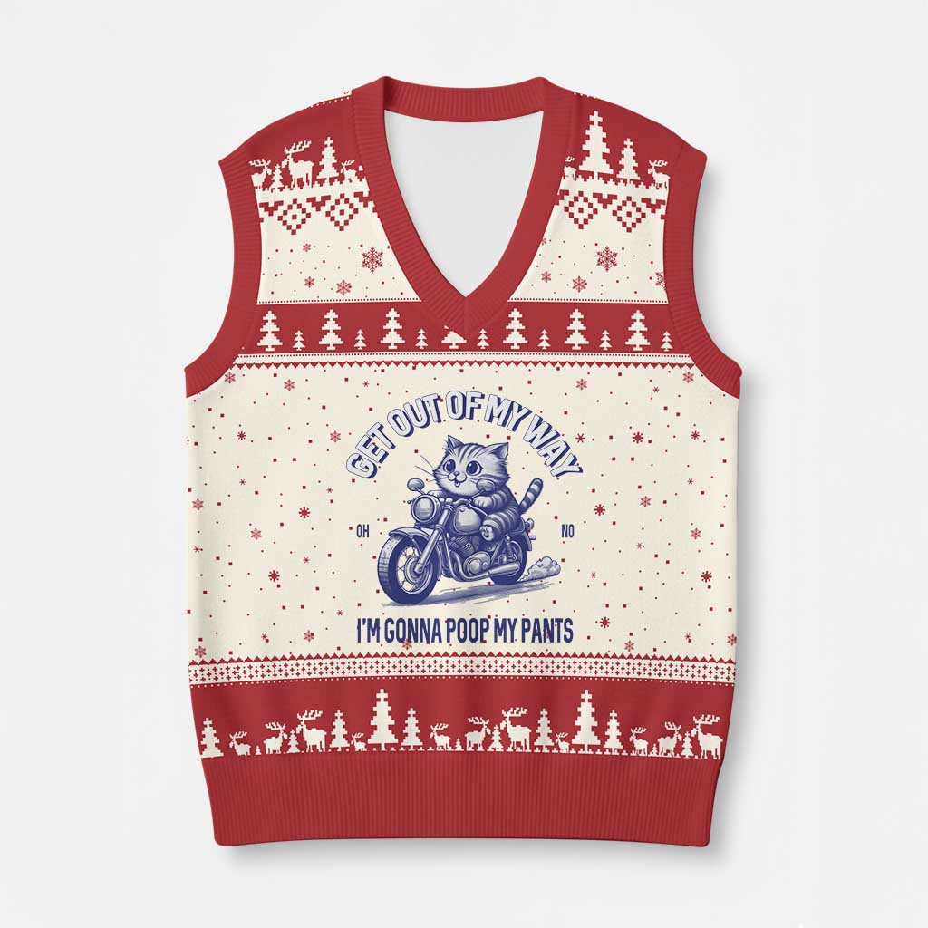 Funny Cat Meme V-Neck Knit Sweater Vest Get Out of My Way Gonna Poop My Pants Adult Humor Meme TS02 Beige Red Print Your Wear