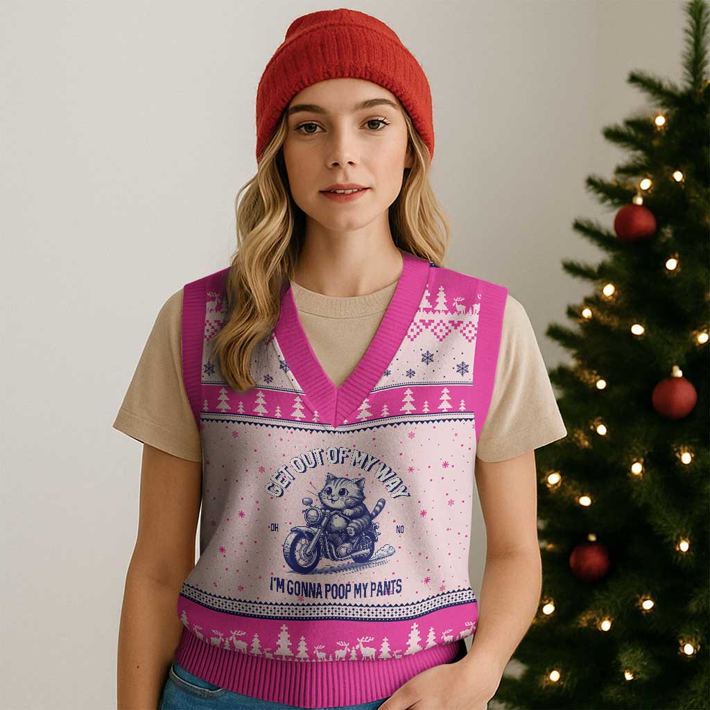 Funny Cat Meme V-Neck Knit Sweater Vest Get Out of My Way Gonna Poop My Pants Adult Humor Meme TS02 Hot Pink Print Your Wear