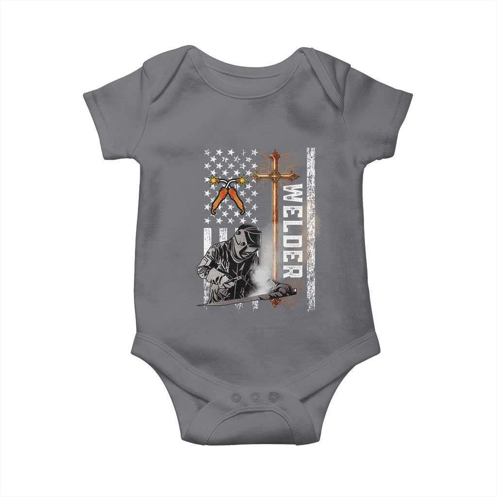 American Welder Baby Onesie Welding USA Flag Christian Cross TS02 Charcoal Print Your Wear