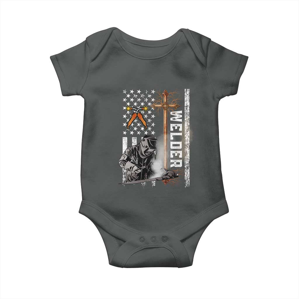 American Welder Baby Onesie Welding USA Flag Christian Cross TS02 Dark Heather Print Your Wear