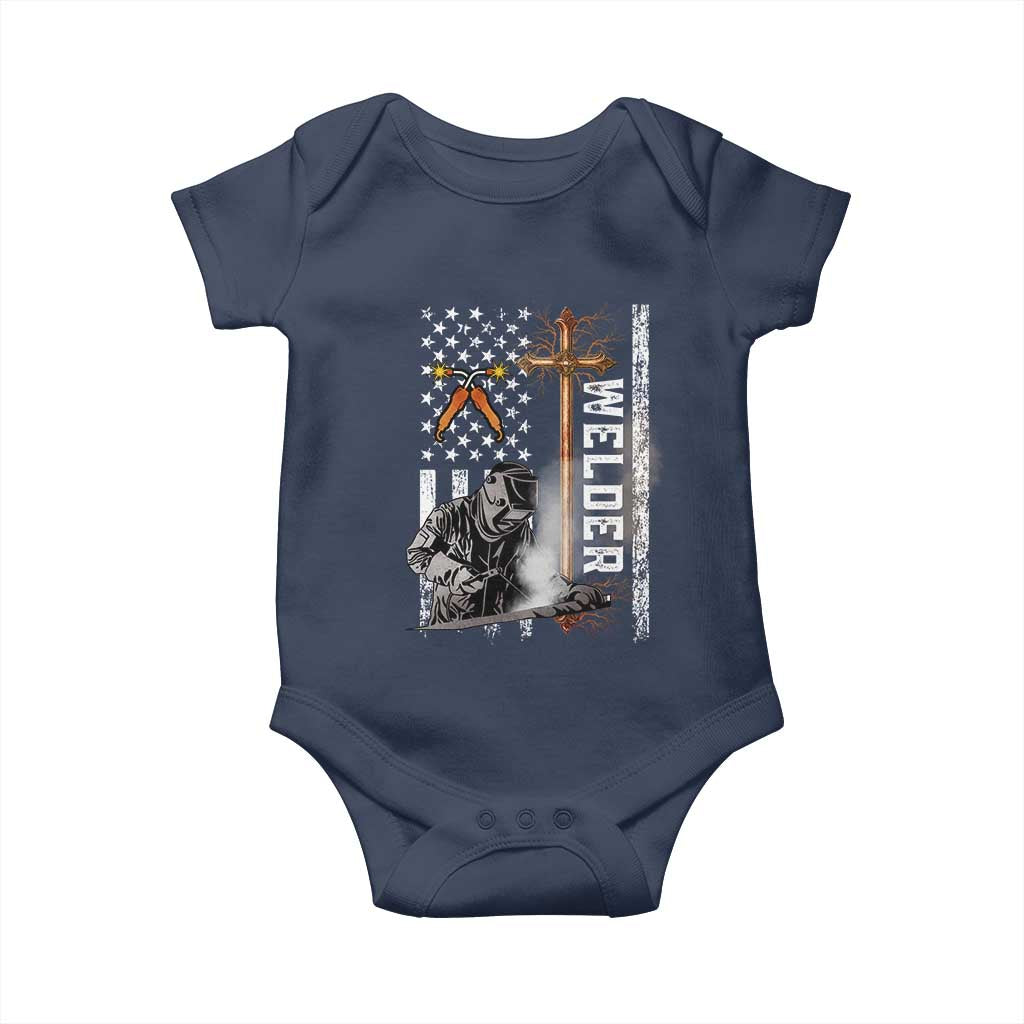 American Welder Baby Onesie Welding USA Flag Christian Cross TS02 Navy Print Your Wear