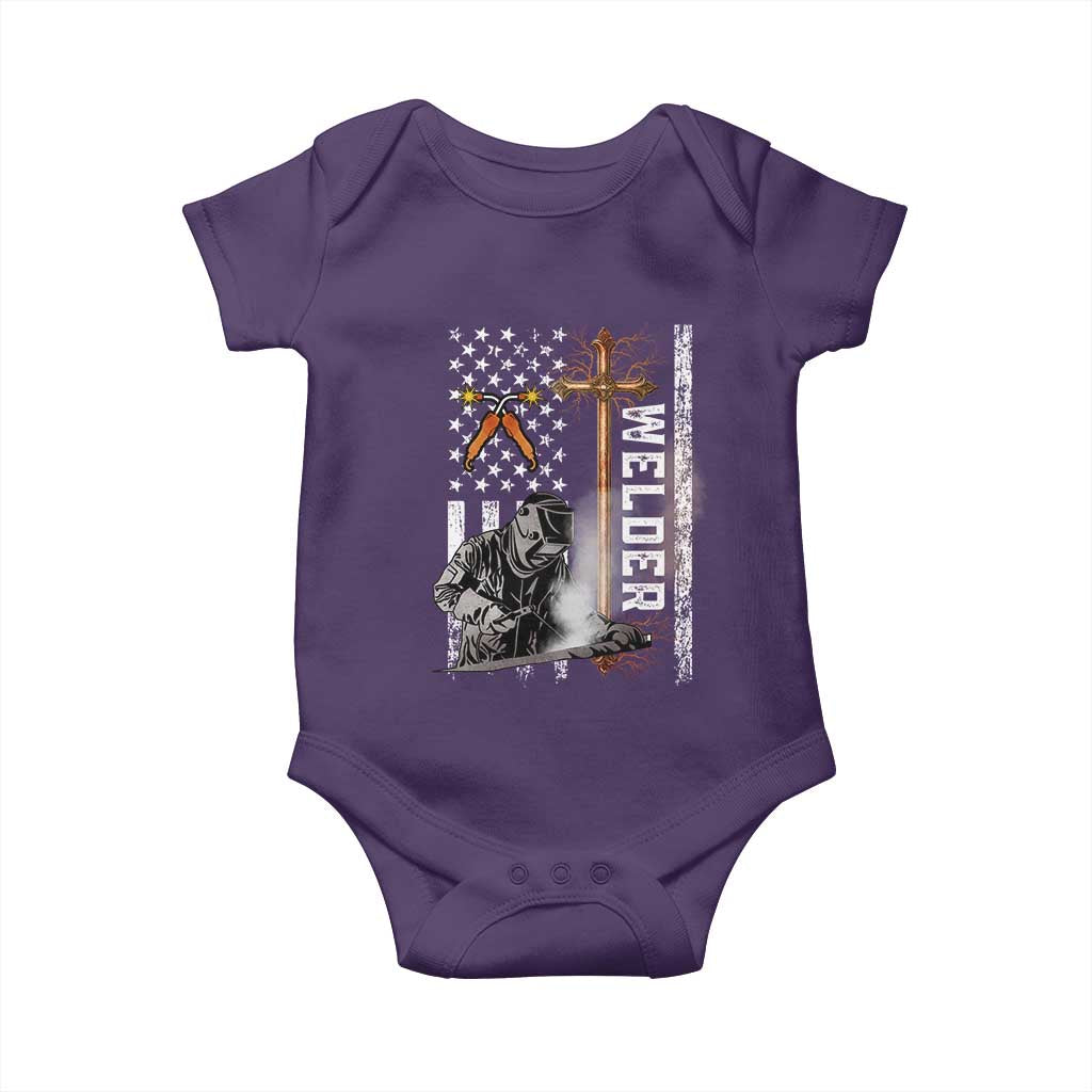American Welder Baby Onesie Welding USA Flag Christian Cross TS02 Purple Print Your Wear