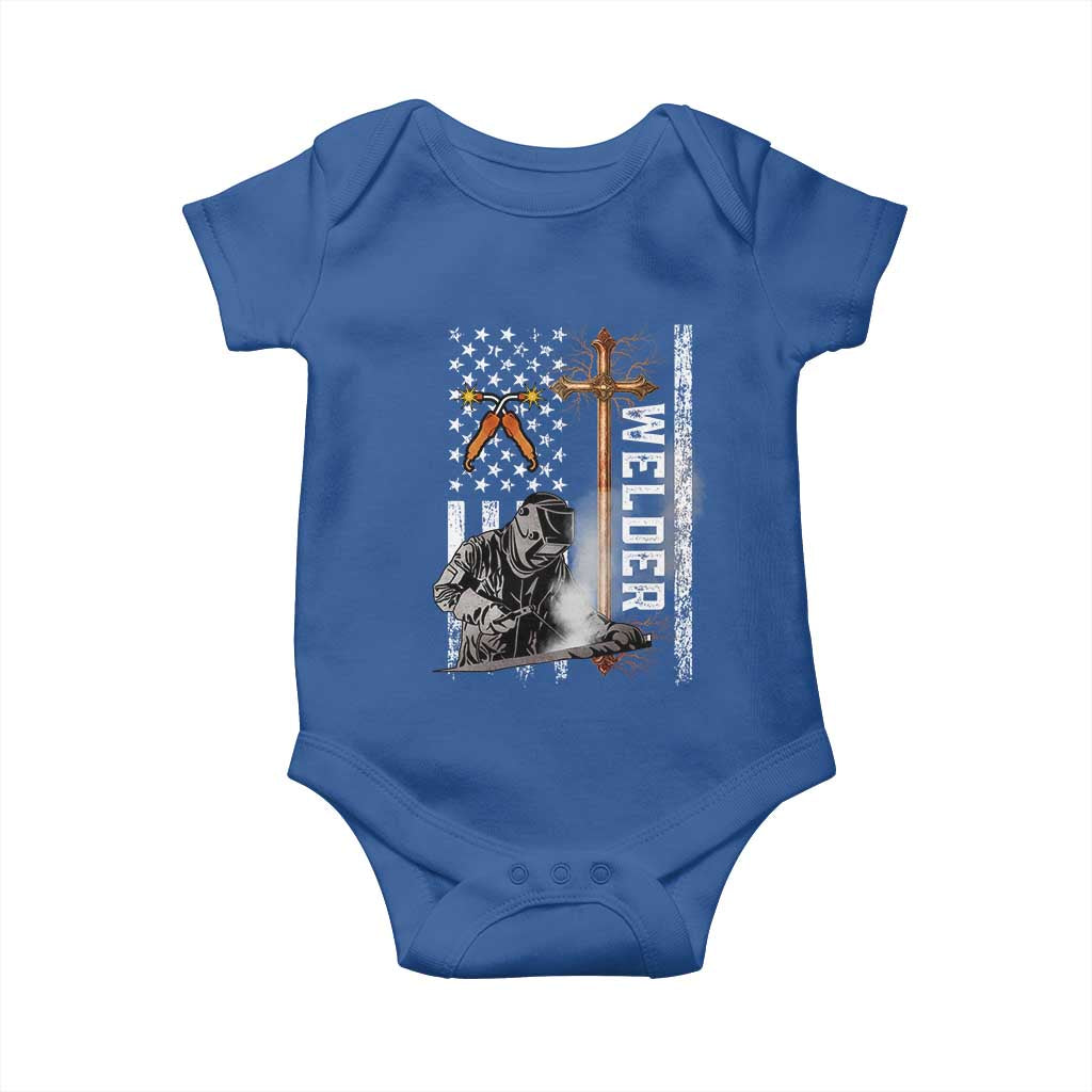 American Welder Baby Onesie Welding USA Flag Christian Cross TS02 Royal Blue Print Your Wear