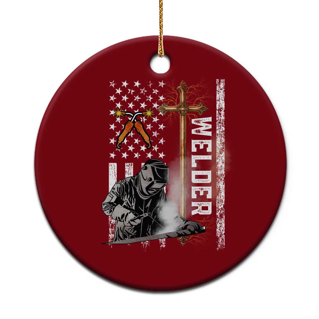 American Welder Ceramic Ornament Welding USA Flag Christian Cross TS02 1pc Red Print Your Wear