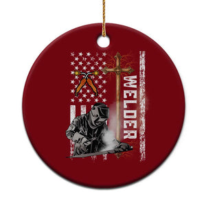 American Welder Ceramic Ornament Welding USA Flag Christian Cross TS02 1pc Red Print Your Wear