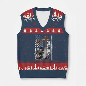 American Welder V-Neck Knit Sweater Vest Welding USA Flag Christian Cross TS02 Navy Red Print Your Wear