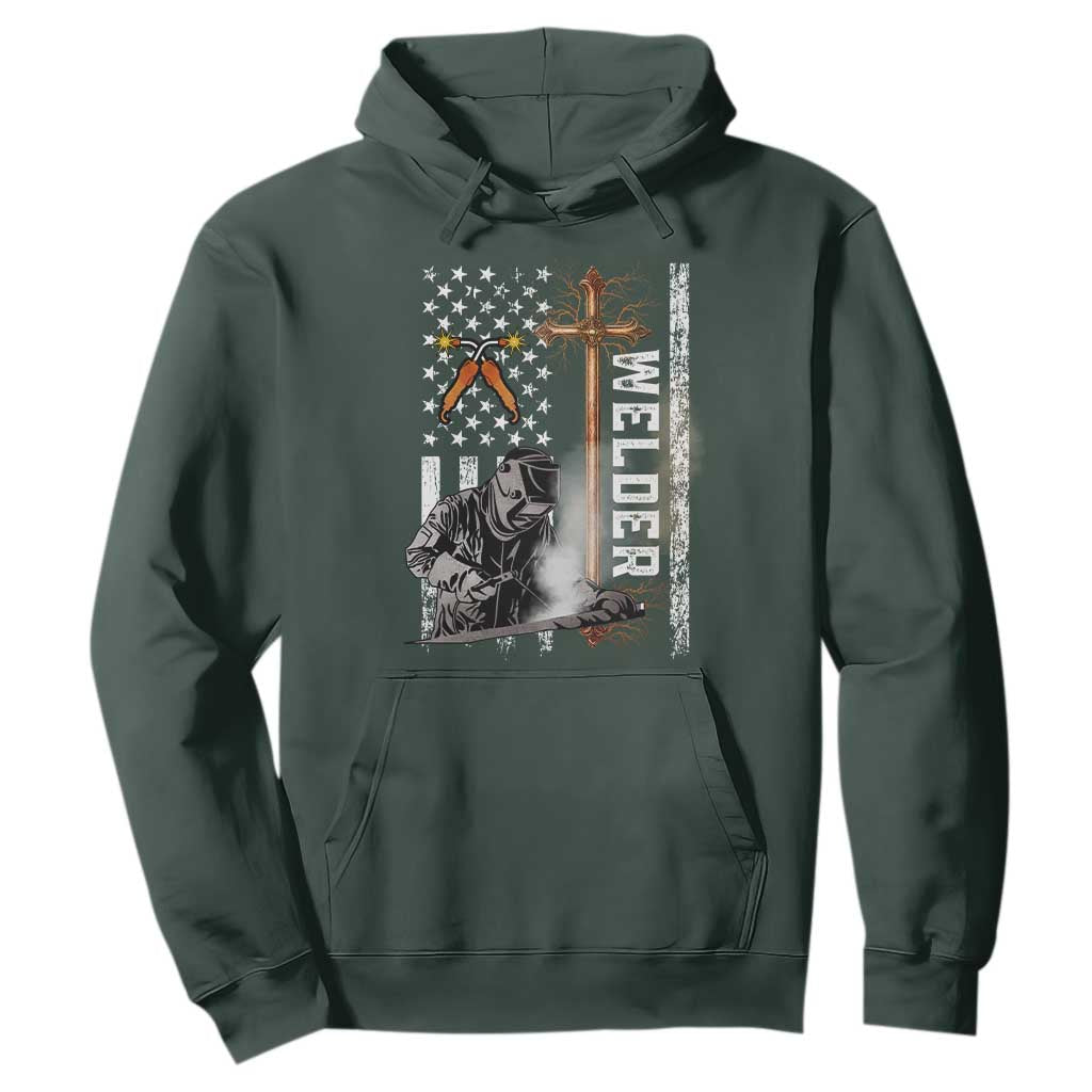 American Welder Hoodie Welding USA Flag Christian Cross TS02 Dark Forest Green Print Your Wear