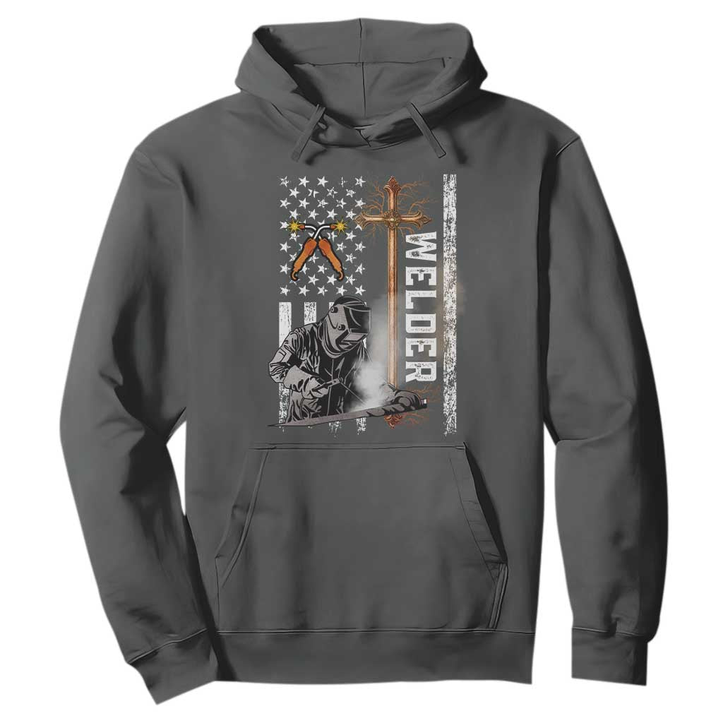 American Welder Hoodie Welding USA Flag Christian Cross TS02 Dark Heather Print Your Wear