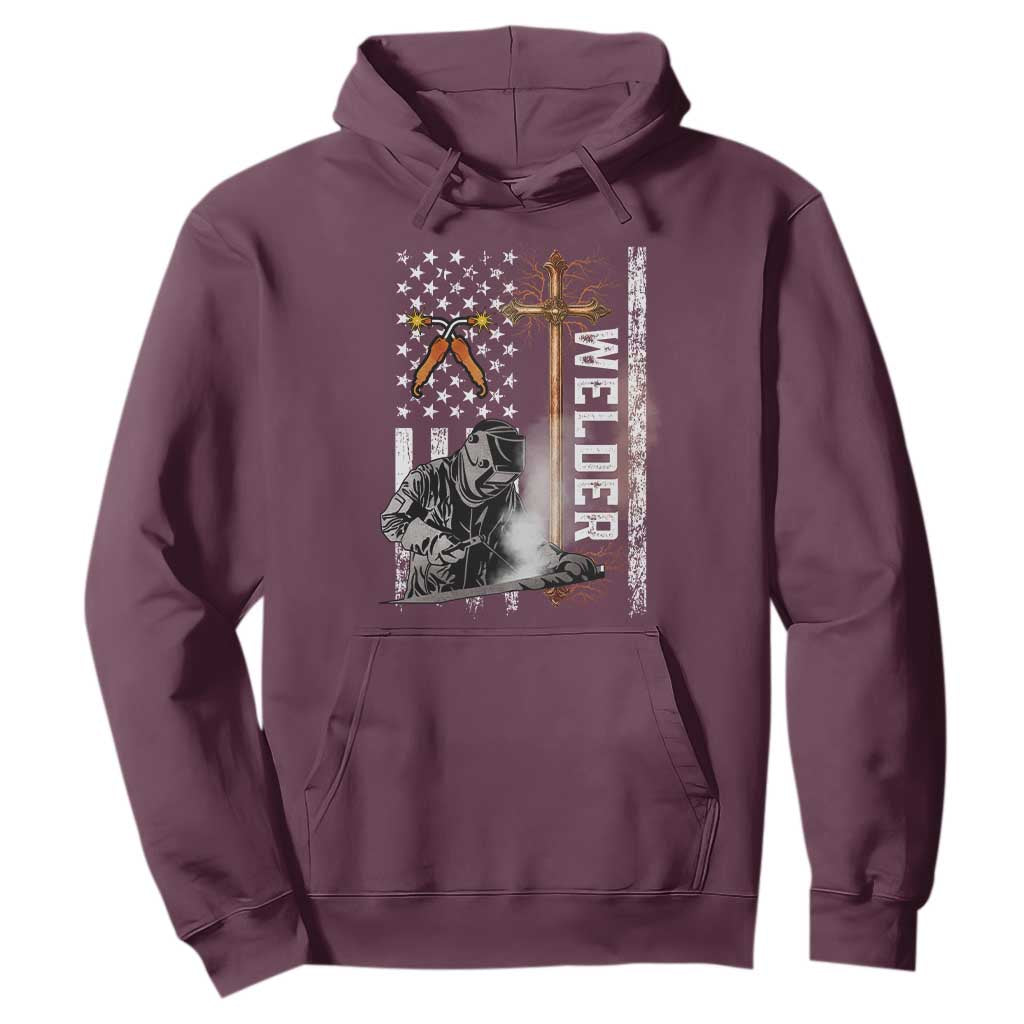 American Welder Hoodie Welding USA Flag Christian Cross TS02 Maroon Print Your Wear