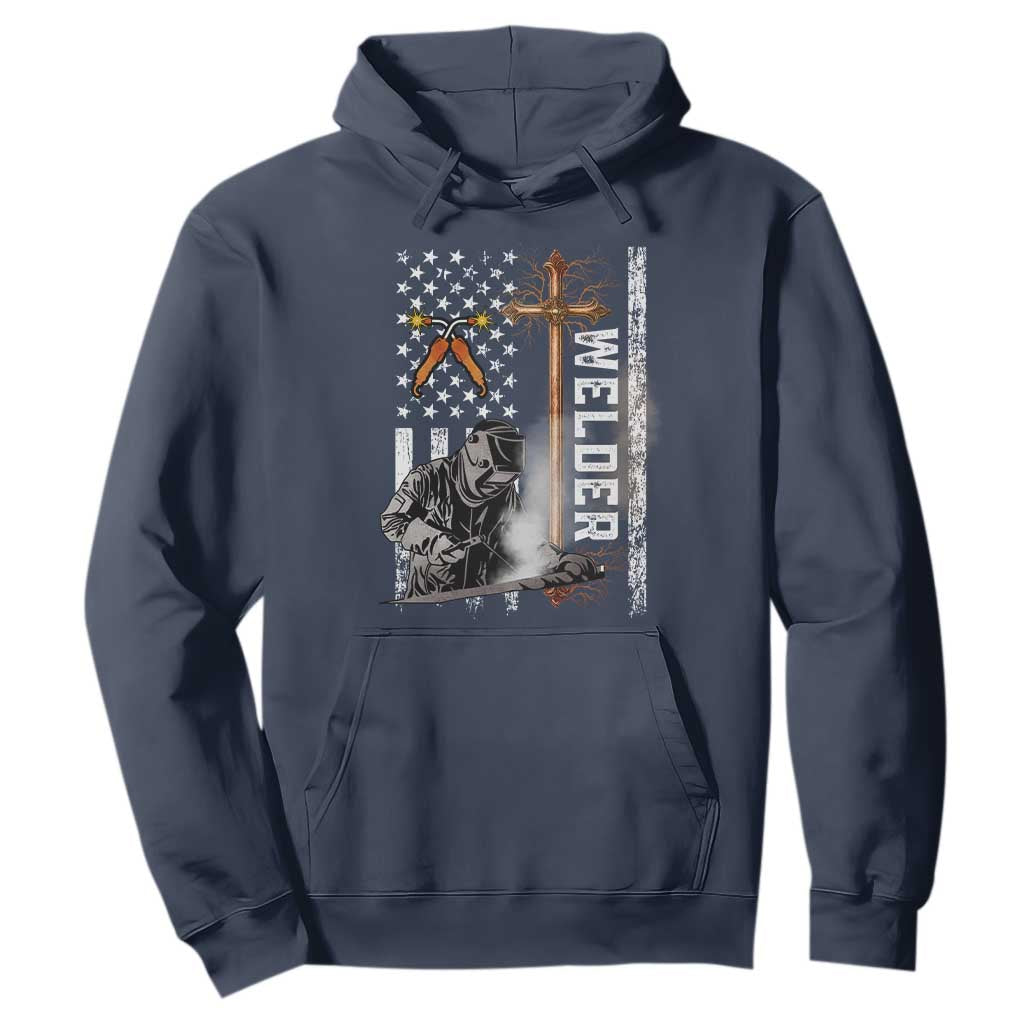 American Welder Hoodie Welding USA Flag Christian Cross TS02 Navy Print Your Wear