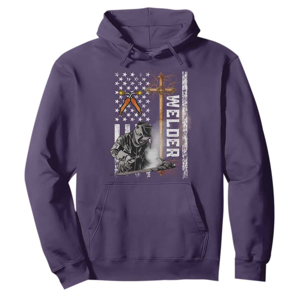 American Welder Hoodie Welding USA Flag Christian Cross TS02 Purple Print Your Wear