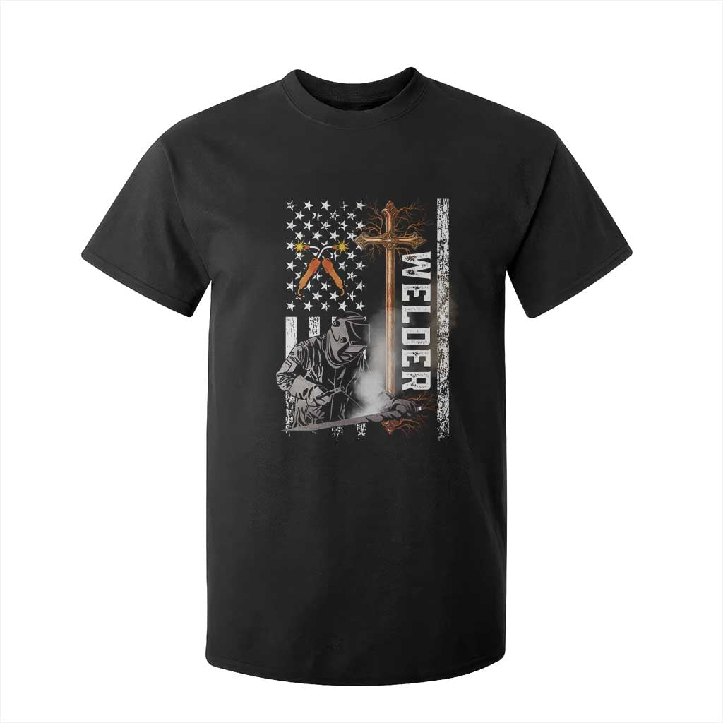 American Welder T Shirt For Kid Welding USA Flag Christian Cross TS02 Black Print Your Wear