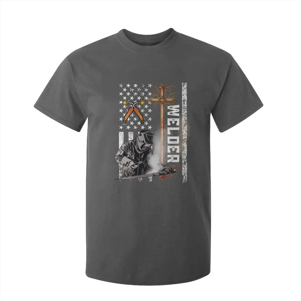 American Welder T Shirt For Kid Welding USA Flag Christian Cross TS02 Dark Heather Print Your Wear