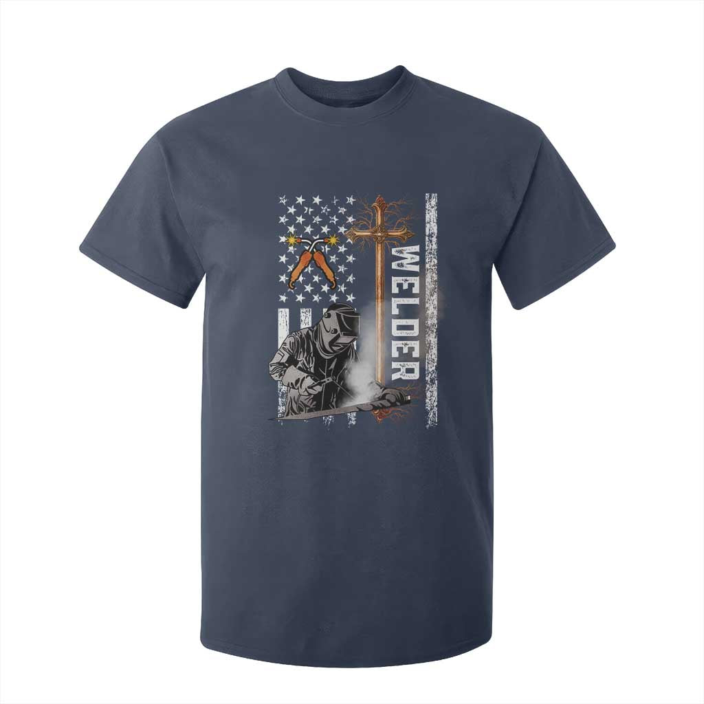 American Welder T Shirt For Kid Welding USA Flag Christian Cross TS02 Navy Print Your Wear