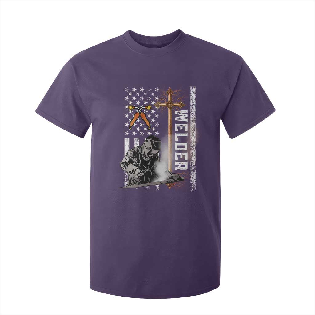 American Welder T Shirt For Kid Welding USA Flag Christian Cross TS02 Purple Print Your Wear