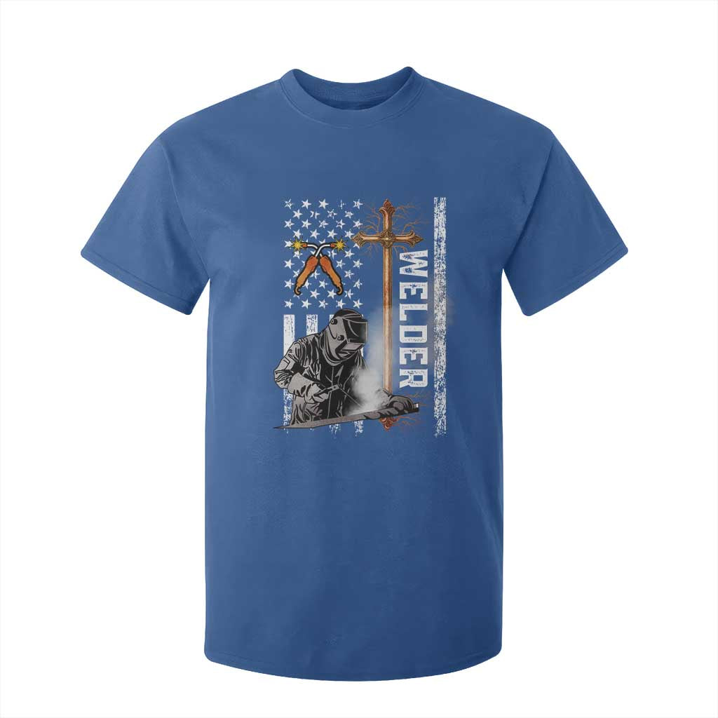 American Welder T Shirt For Kid Welding USA Flag Christian Cross TS02 Royal Blue Print Your Wear