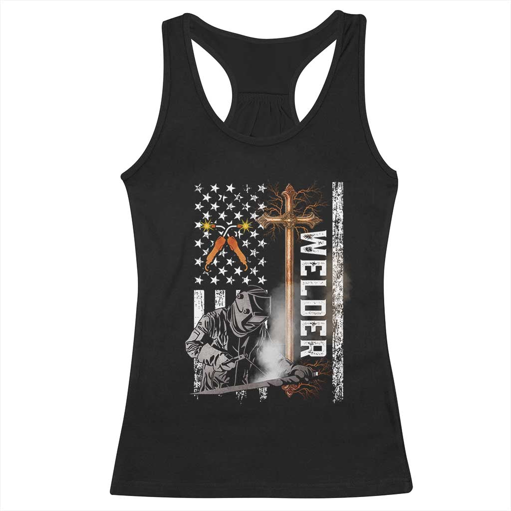 American Welder Racerback Tank Top Welding USA Flag Christian Cross TS02 Black Print Your Wear
